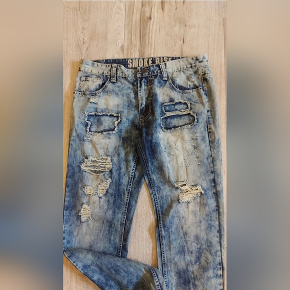Smoke Rise Men's Size 38x 32 Blue Denim Distressed Cotton Blend 5 Pocket Jeans - Picture 7 of 8